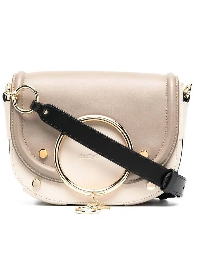 Two-Tone Smooth Leather Oversized Ring Mara Shoulder Bag Beige Ivory - CHLOE - BALAAN 1