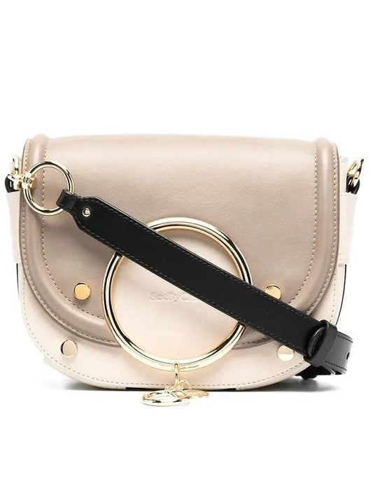 See by Two-tone smooth leather oversized ring Mara shoulder bag beige ivory - CHLOE - BALAAN.