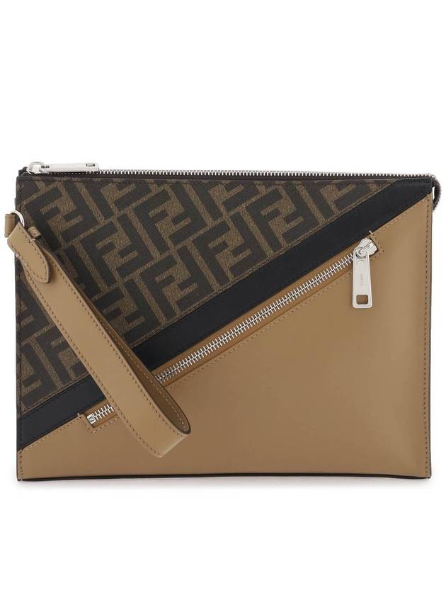 FF Motif Flat Leather Clutch Bag Brown - FENDI - BALAAN 2