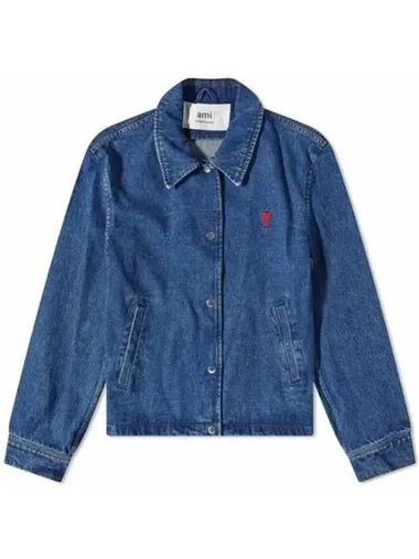 Heart Logo Denim Jacket Blue - AMI - BALAAN 1