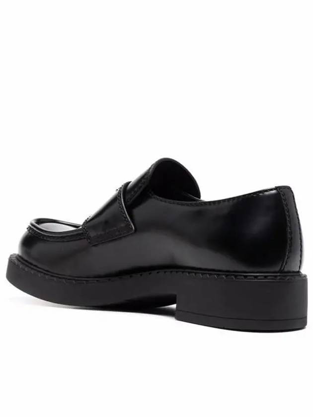 Chocolate Brushed Leather Loafers Black - PRADA - BALAAN 7