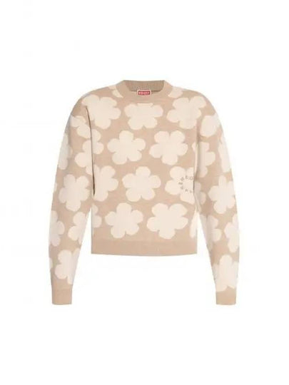 Floral Detail Crew Neck Knit Top Beige - KENZO - BALAAN 2