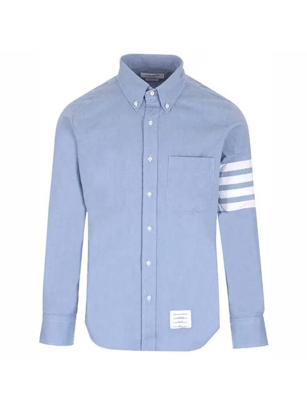 Men's Diagonal Solid Flannel Long Sleeve Shirt Blue - THOM BROWNE - BALAAN 1