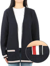 Cricket Stripe Lightweight Textured Cotton V-Neck Cardigan Navy - THOM BROWNE - BALAAN 2