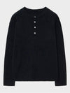 Cotton ribbed henley neck knit black - NOIRER - BALAAN 3