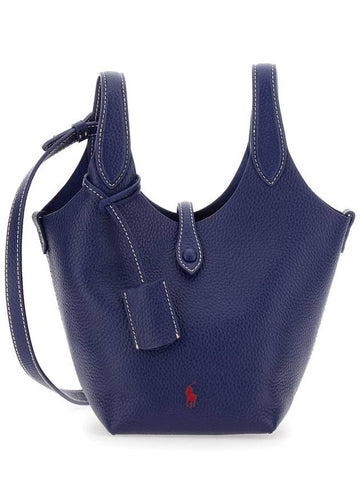 'Play' Blue Handbag With Removable Shoulder Strap And Pony Embroidery On The Front In Leather Woman - POLO RALPH LAUREN - BALAAN 1