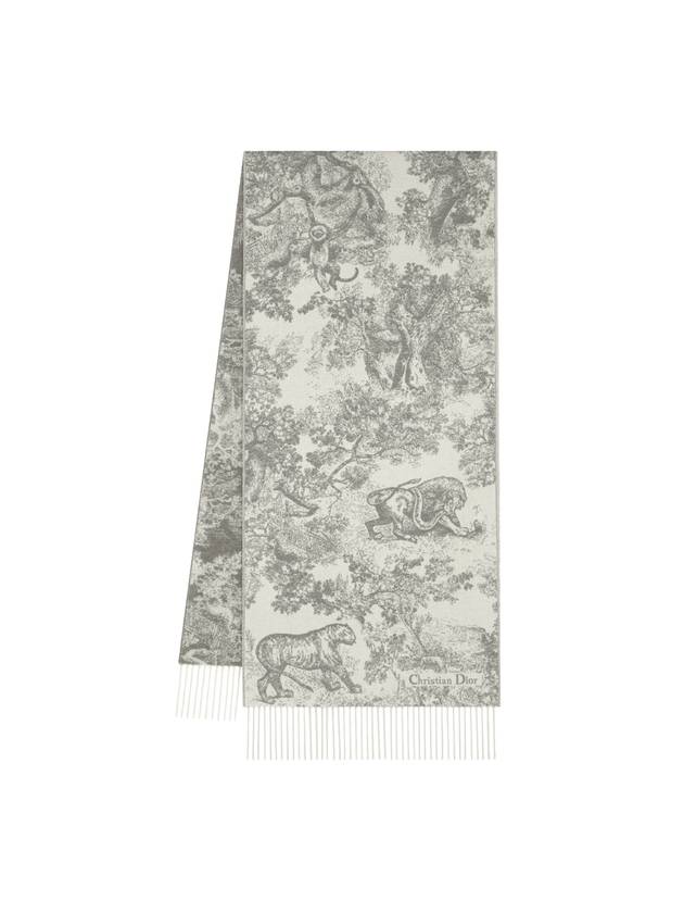 Toile De Jouy Sauvage Cashmere Wool Scarf Grey - DIOR - BALAAN 1