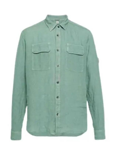 Linen Pocket Long Sleeve Shirt Green - CP COMPANY - BALAAN 2