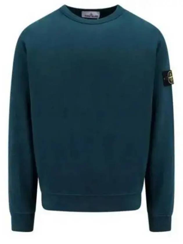 Brushed Cotton Fleece Garment Dyed Crewneck Sweatshirt Dark Teal Green - STONE ISLAND - BALAAN 2