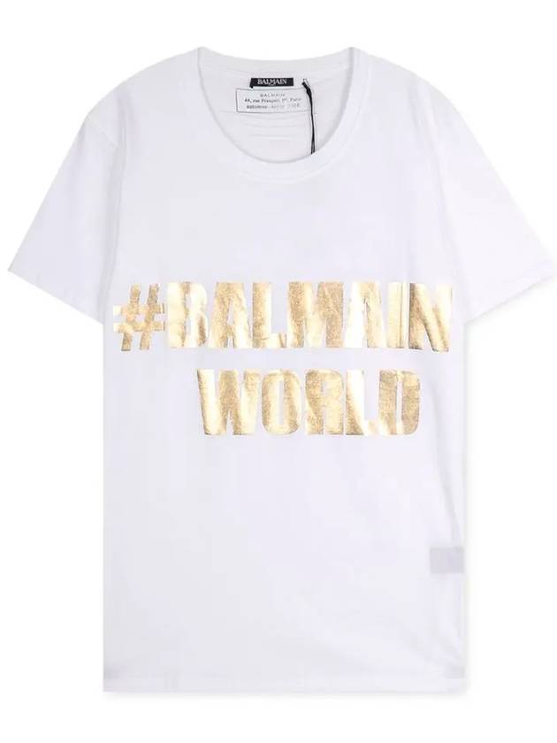 Gold Logo Print Short Sleeve T-shirt White - BALMAIN - BALAAN 1