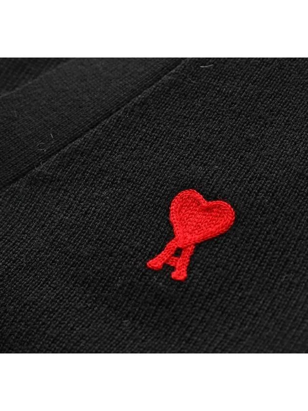 Heart Logo Merino Wool Cardigan Black - AMI - BALAAN 7