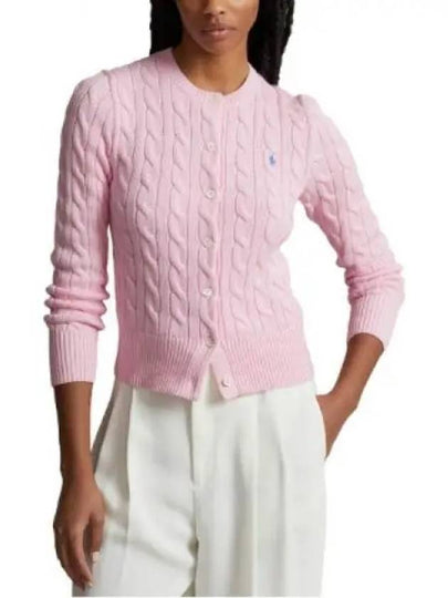 Women's Embroidered Logo Pony Cable Cardigan Pink - POLO RALPH LAUREN - BALAAN 2