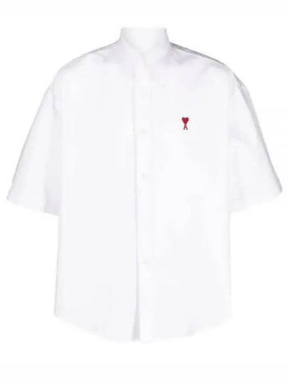 Men's Boxy Fit Embroidered Logo Short Sleeve Shirt White - AMI - BALAAN 2