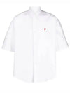 Men's Boxy Fit Embroidered Logo Short Sleeve Shirt White - AMI - BALAAN 2