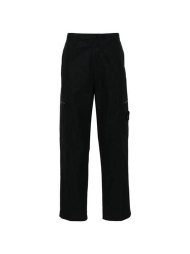 Regular Fit Cargo Cotton Canvas Straight Pants Black - STONE ISLAND - BALAAN 1