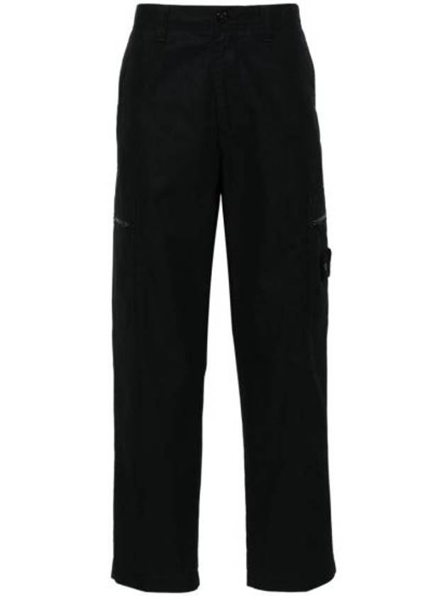 Regular Fit Cargo Cotton Canvas Straight Pants Black - STONE ISLAND - BALAAN 1