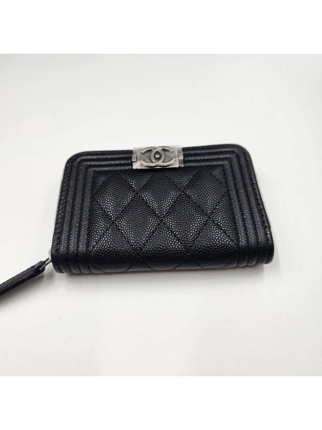 Boy Vintage Silver Hardware Quilted Caviar Zipper Card Wallet Black - CHANEL - BALAAN 3