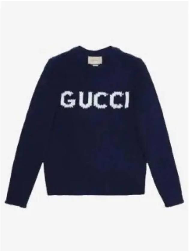 Logo Intarsia Wool Knit Top Navy - GUCCI - BALAAN 2