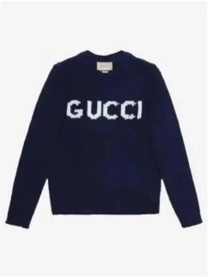 Logo Intarsia Wool Knit Top Navy - GUCCI - BALAAN 2