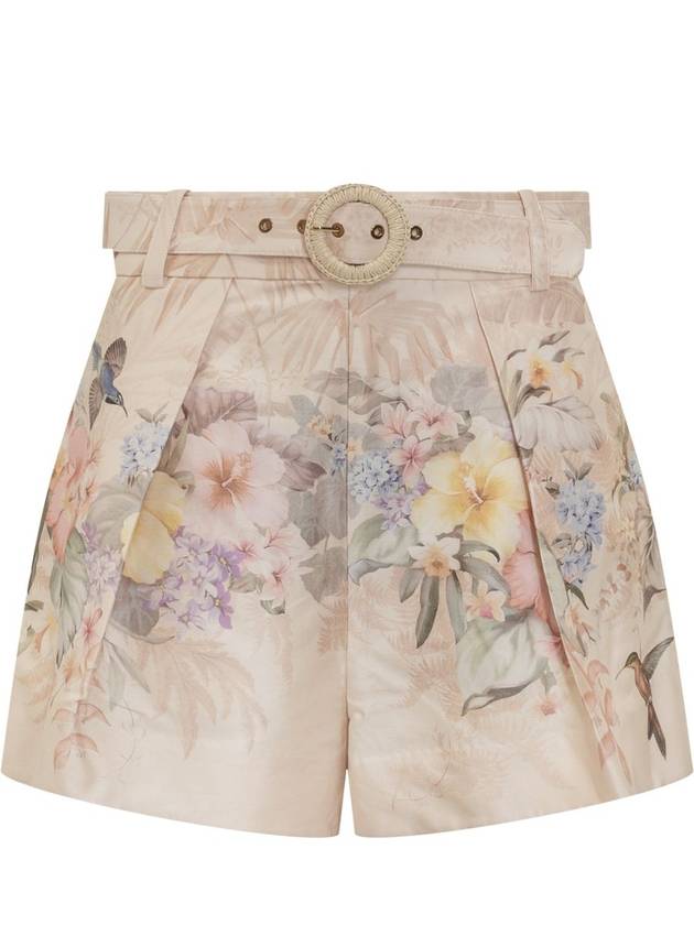 'Illuminate' Beige Shorts With Adlustable Belt And All-Over Floral Print In Silk And Cotton Blend Woman - ZIMMERMANN - BALAAN 1