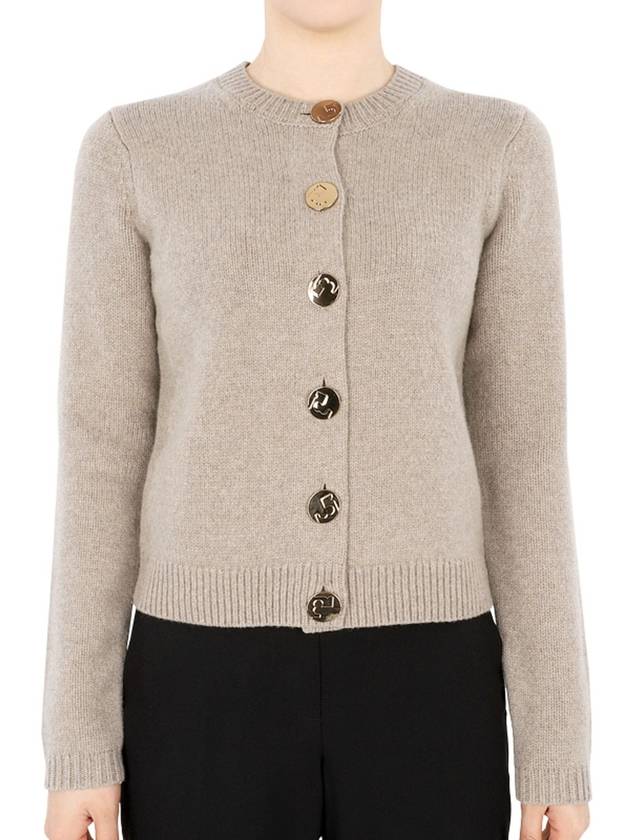 Logo Button Wool Cardigan Beige - TORY BURCH - BALAAN 3