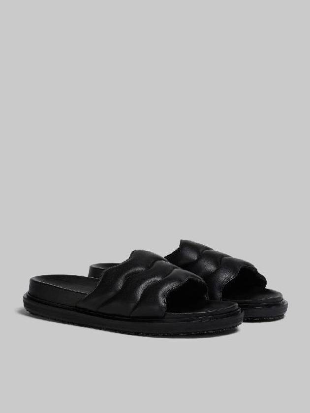 Padded Wave Leather Slide Slippers Black - MARNI - BALAAN 3