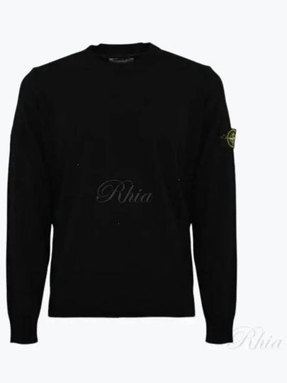 Logo Patch Crewneck Virgin Wool Knit Top Black - STONE ISLAND - BALAAN 2