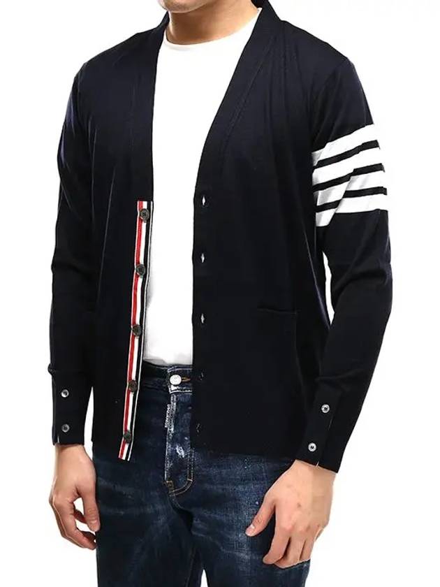 Men's Sustainable Classic Diagonal Wool Cardigan Navy - THOM BROWNE - BALAAN 4