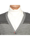 Jacquard Merino Jersey V-Neck Yoke Cardigan Light Grey - THOM BROWNE - BALAAN 8