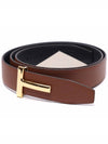 T Logo Reversible Leather Belt Black Tan - TOM FORD - BALAAN 4