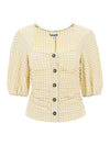 Gingham Check Printed Gathered Blouse Yellow - GANNI - BALAAN 1