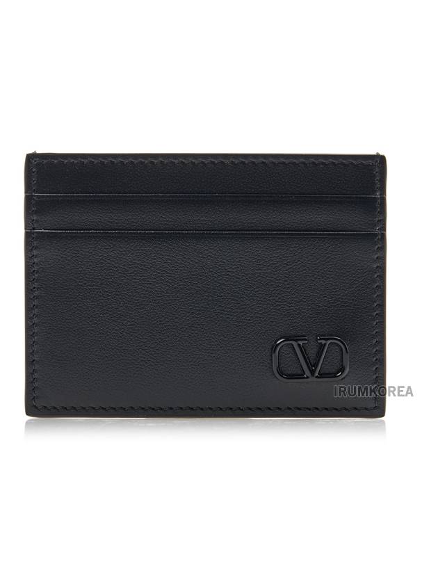 V Logo Signature Calfskin Card Wallet Black - VALENTINO - BALAAN 2