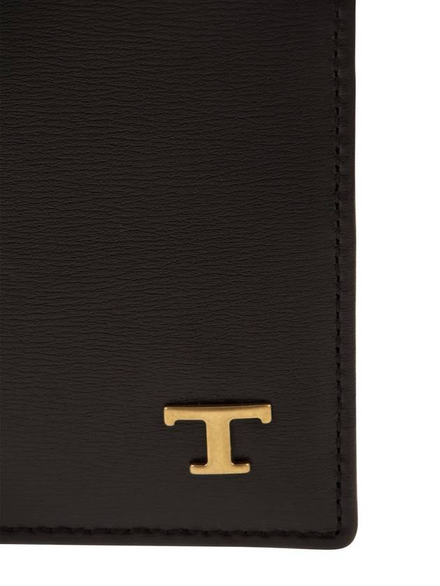 Men's Logo Plaque Leather Half Wallet Black - TOD'S - BALAAN 6