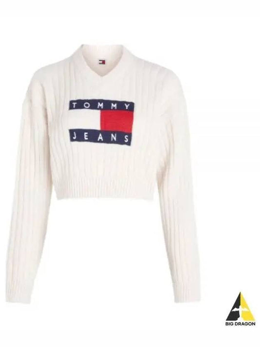 Tommy Hilfiger JEANS V NECK CENTER FLAG SWEATER DW18528 YBH knit - TOMMY HILFIGER - BALAAN 1