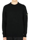 Logo Patch Crew Neck Wool Knit Top Black - STONE ISLAND - BALAAN 3