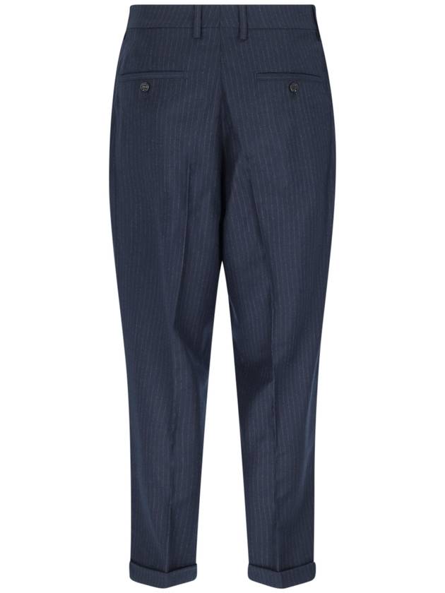 Men's Pinstriped Tailored Cropped Slacks Navy - AMI - BALAAN 4