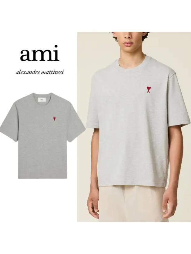 Small Heart Logo Boxy Fit Short Sleeve T-shirt Grey - AMI - BALAAN 2