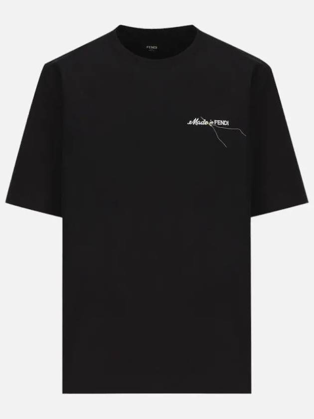 Logo Embroidery Short Sleeve T-Shirt Black - FENDI - BALAAN 4