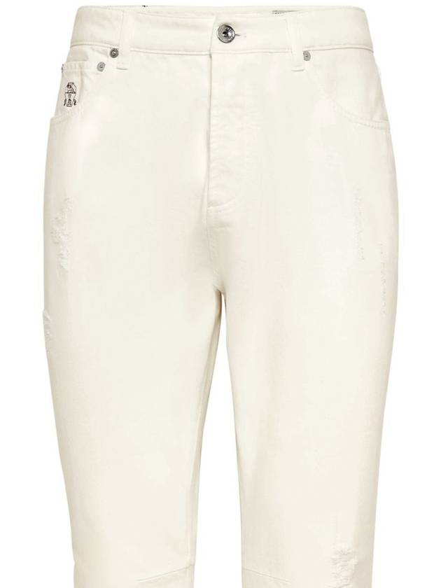 Ripped Straight-Leg Jeans Off White - BRUNELLO CUCINELLI - BALAAN 3