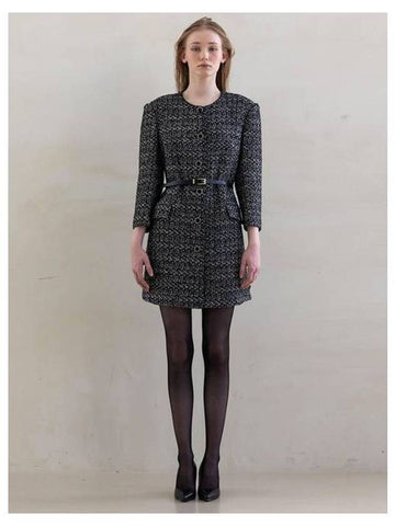 Women's French Wool Tweed Jacket Dress Black - DEFEMME - BALAAN 1