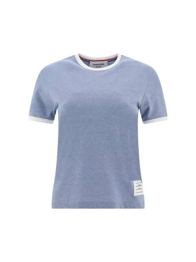 Women's Melange Jersey Ringer Short Sleeve T-Shirt Light Blue - THOM BROWNE - BALAAN 2