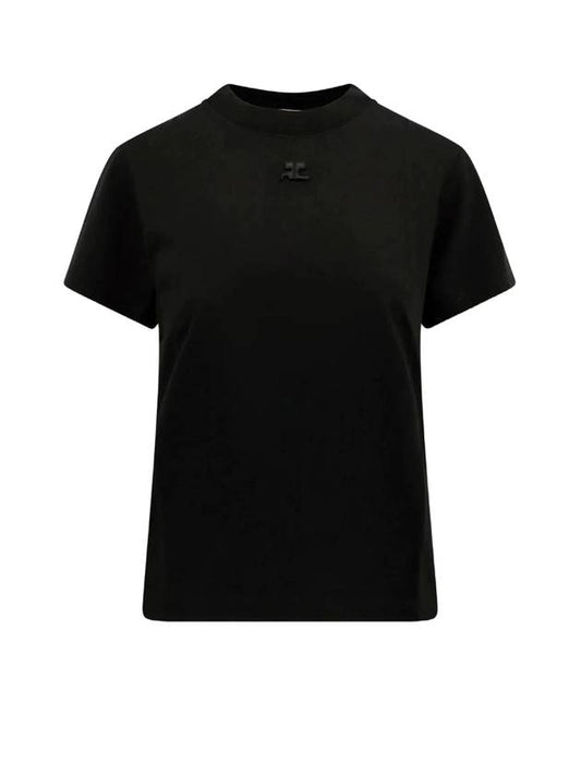 Embroidered Logo Crew Neck Short Sleeve T-Shirt Black - COURREGES - BALAAN 1