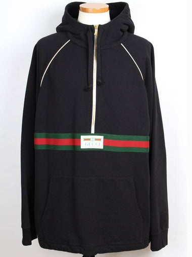 Web Detail Half Zip Up Hoodie Black XL - GUCCI - BALAAN 1