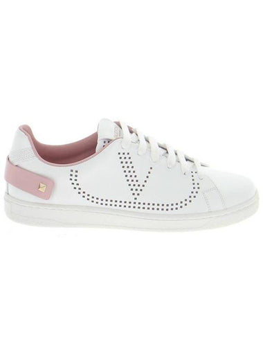 Women's V Logo Backnet Low Top Sneakers White Pink - VALENTINO - BALAAN 1