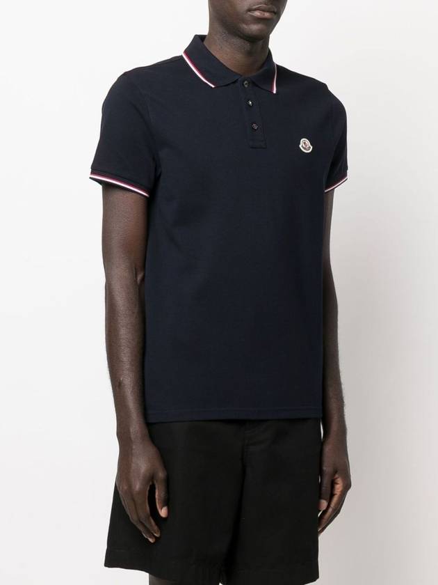 Small Logo Patch Short Sleeve Cotton Polo Shirt Navy - MONCLER - BALAAN 3