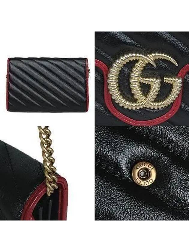 573807 GG gold logo black leather Marmont mini chain cross bag - GUCCI - BALAAN 4