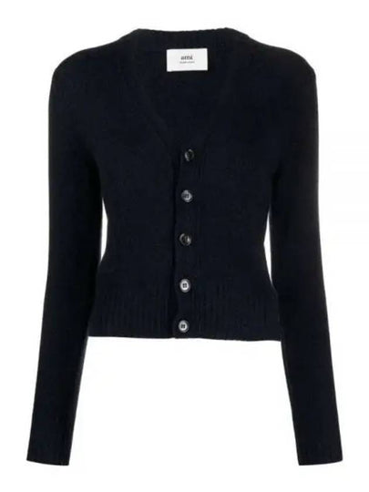 Embroidered Heart Logo Cashmere Cardigan Navy - AMI - BALAAN 2