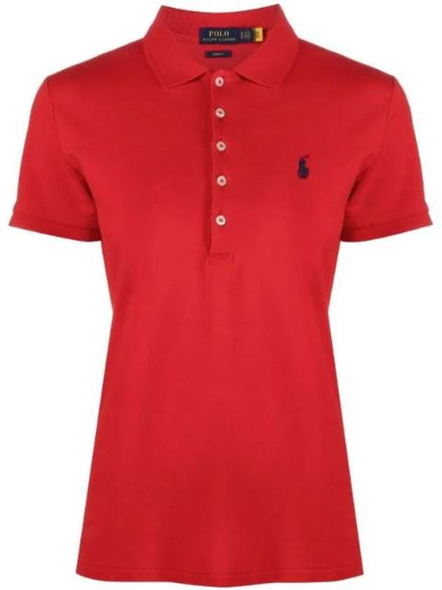 Women's Julie Embroidered Logo Short Sleeve Polo Shirt Red - POLO RALPH LAUREN - BALAAN 1