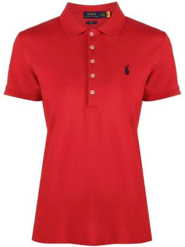 Women's Julie Embroidered Logo Short Sleeve Polo Shirt Red - POLO RALPH LAUREN - BALAAN 1