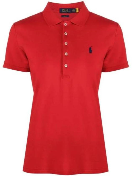 Julie Logo Embroidered Cotton Polo Shirt Red - POLO RALPH LAUREN - BALAAN 1